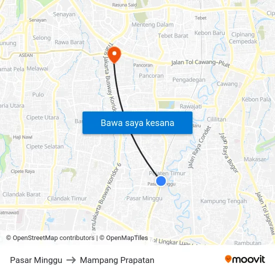 Pasar Minggu to Mampang Prapatan map