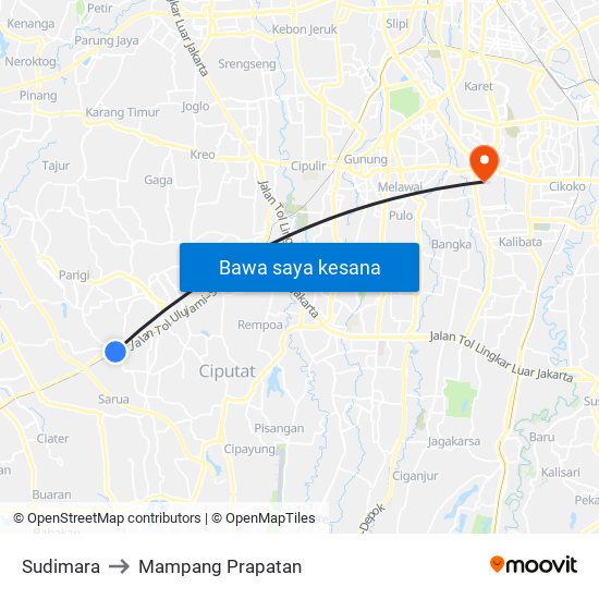 Sudimara to Mampang Prapatan map