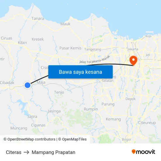 Citeras to Mampang Prapatan map