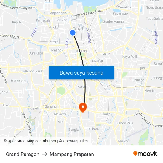 Grand Paragon to Mampang Prapatan map