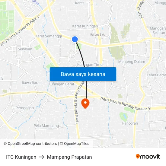 ITC Kuningan to Mampang Prapatan map