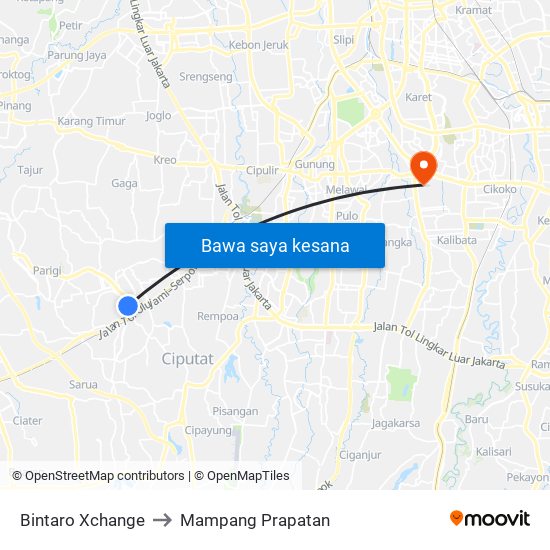 Bintaro Xchange to Mampang Prapatan map