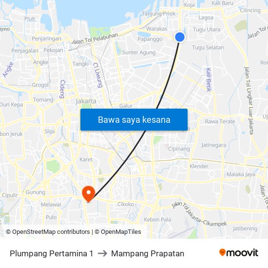 Plumpang Pertamina 1 to Mampang Prapatan map