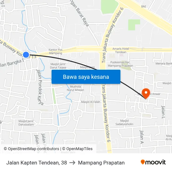 Jalan Kapten Tendean, 38 to Mampang Prapatan map