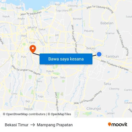 Bekasi Timur to Mampang Prapatan map