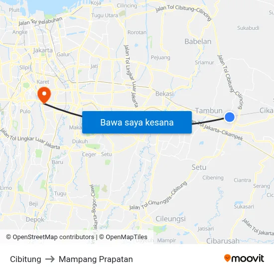 Cibitung to Mampang Prapatan map