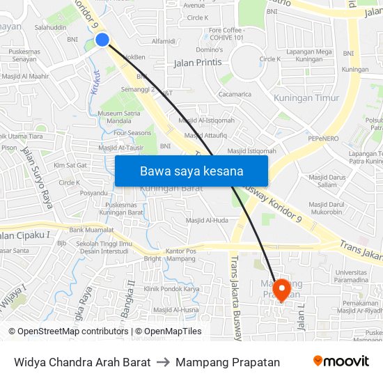 Widya Chandra Arah Barat to Mampang Prapatan map