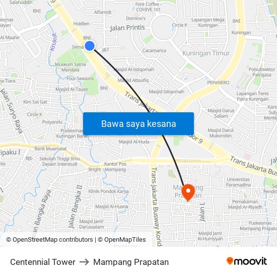 Centennial Tower to Mampang Prapatan map