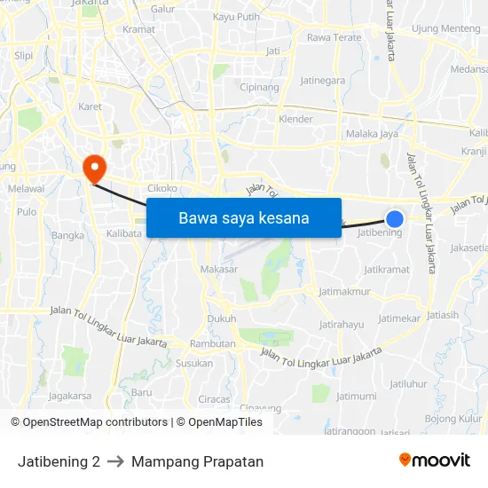 Jatibening 2 to Mampang Prapatan map