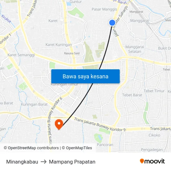 Minangkabau to Mampang Prapatan map