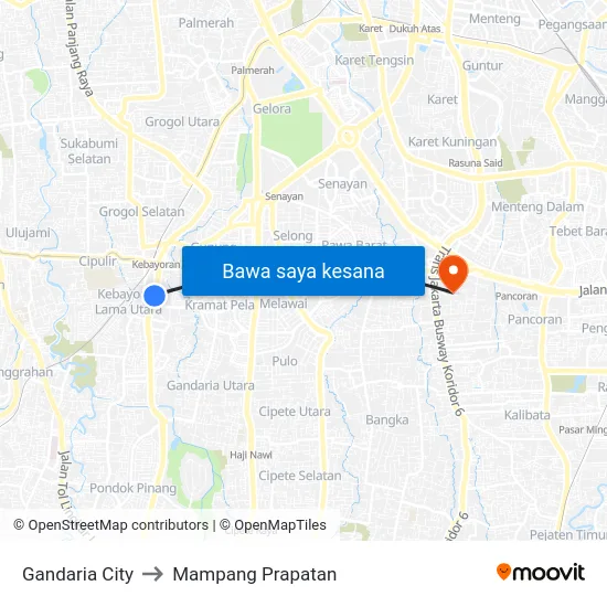 Gandaria City to Mampang Prapatan map