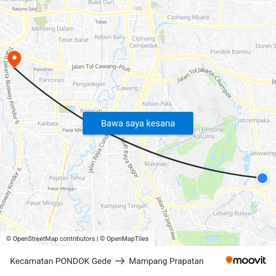 Kecamatan PONDOK Gede to Mampang Prapatan map