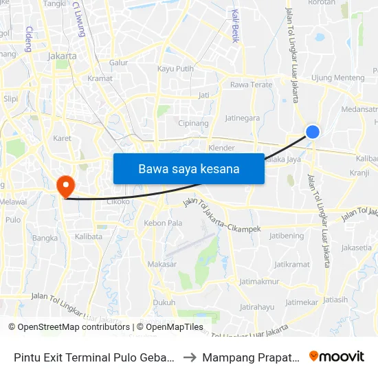 Pintu Exit Terminal Pulo Gebang to Mampang Prapatan map