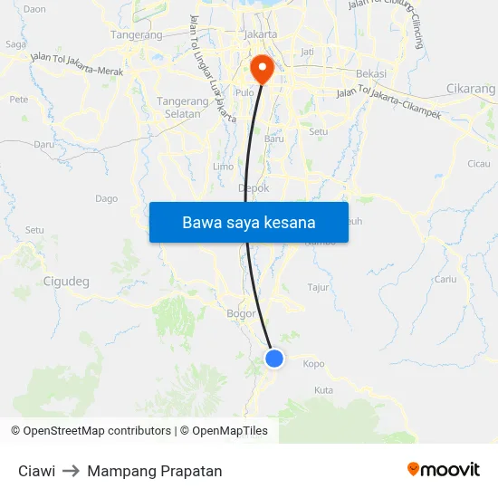Ciawi to Mampang Prapatan map