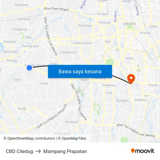 CBD Ciledug to Mampang Prapatan map