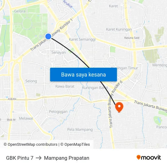 GBK Pintu 7 to Mampang Prapatan map