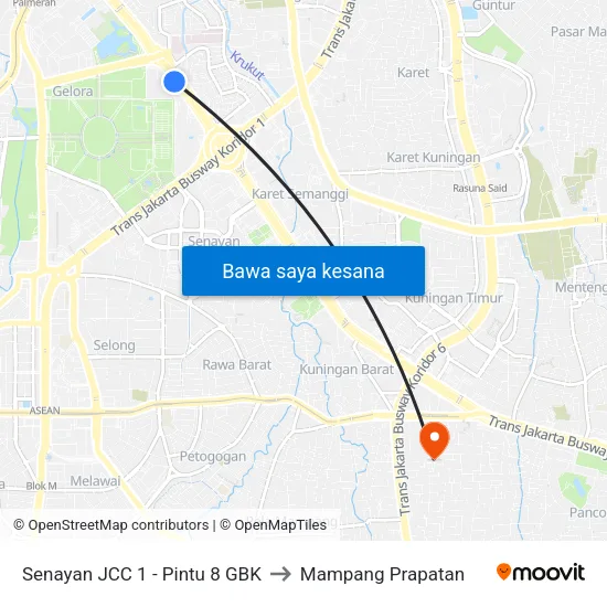 Senayan JCC 1 - Pintu 8 GBK to Mampang Prapatan map