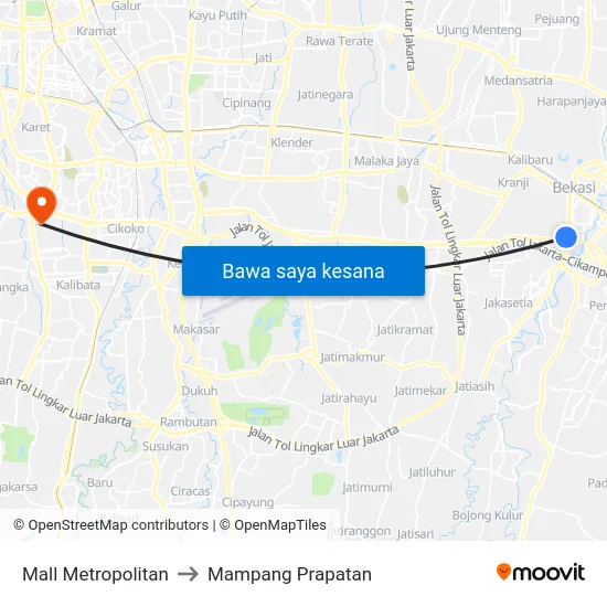 Mall Metropolitan to Mampang Prapatan map