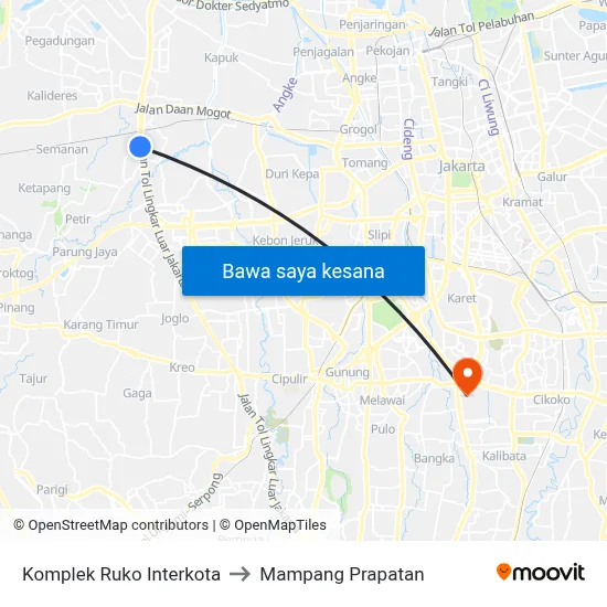 Komplek Ruko Interkota to Mampang Prapatan map