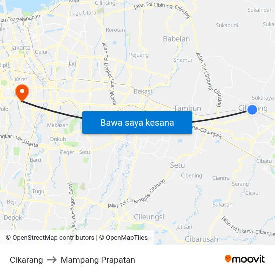 Cikarang to Mampang Prapatan map
