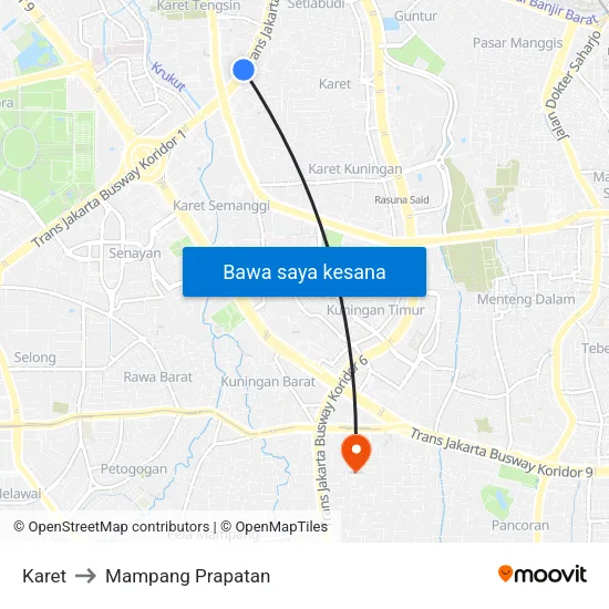 Karet to Mampang Prapatan map