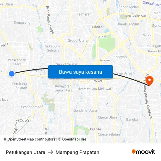 Petukangan Utara to Mampang Prapatan map