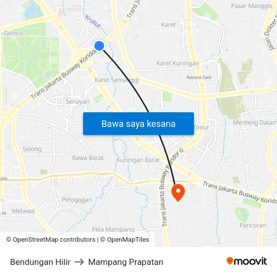 Bendungan Hilir to Mampang Prapatan map