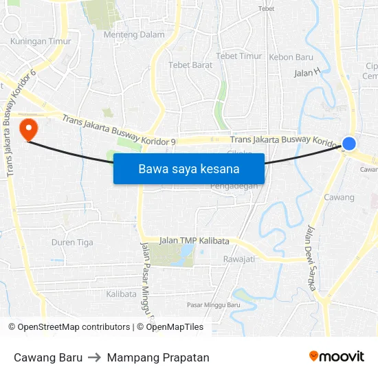 Cawang Baru to Mampang Prapatan map