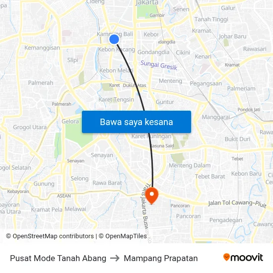 Pusat Mode Tanah Abang to Mampang Prapatan map