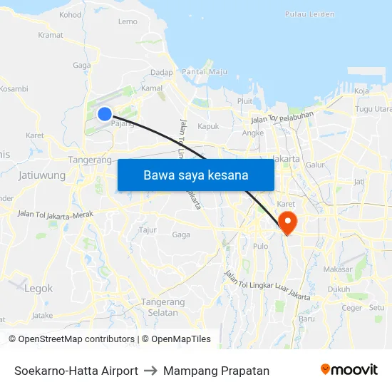 Soekarno-Hatta Airport to Mampang Prapatan map