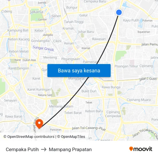 Cempaka Putih to Mampang Prapatan map