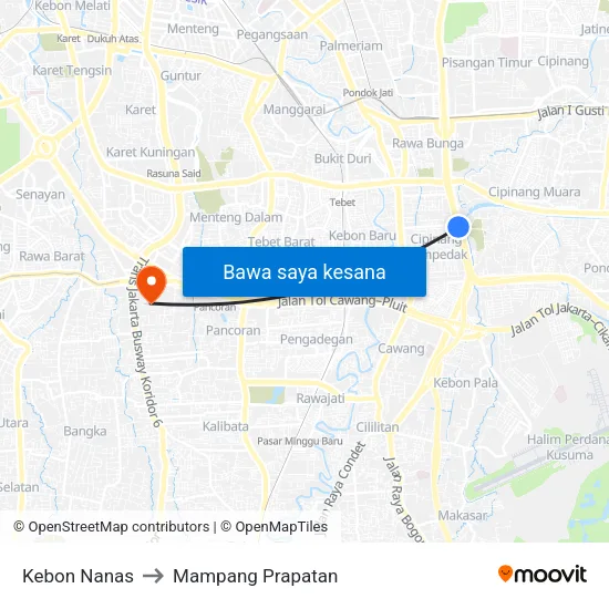 Kebon Nanas to Mampang Prapatan map