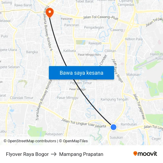 Flyover Raya Bogor to Mampang Prapatan map