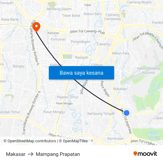 Makasar to Mampang Prapatan map