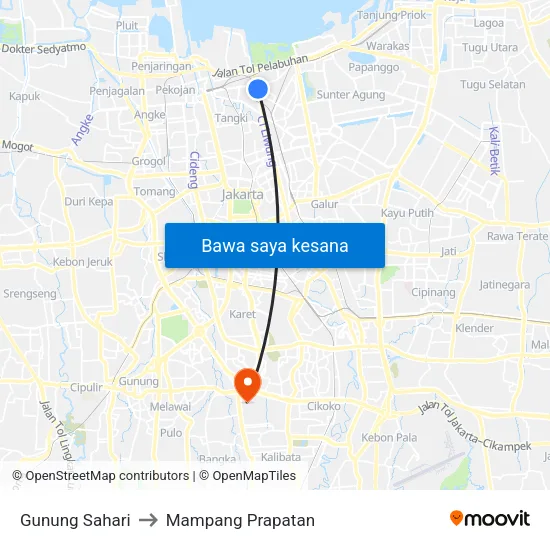 Gunung Sahari to Mampang Prapatan map