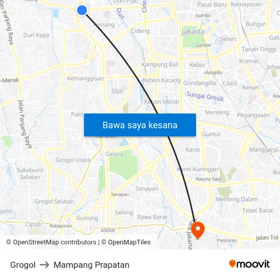 Grogol to Mampang Prapatan map