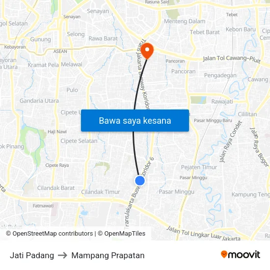 Jati Padang to Mampang Prapatan map