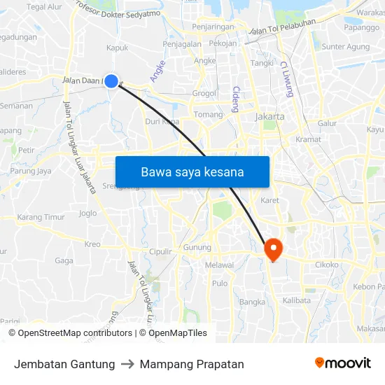 Jembatan Gantung to Mampang Prapatan map