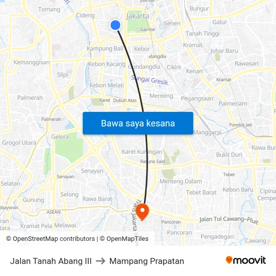 Jalan Tanah Abang III to Mampang Prapatan map