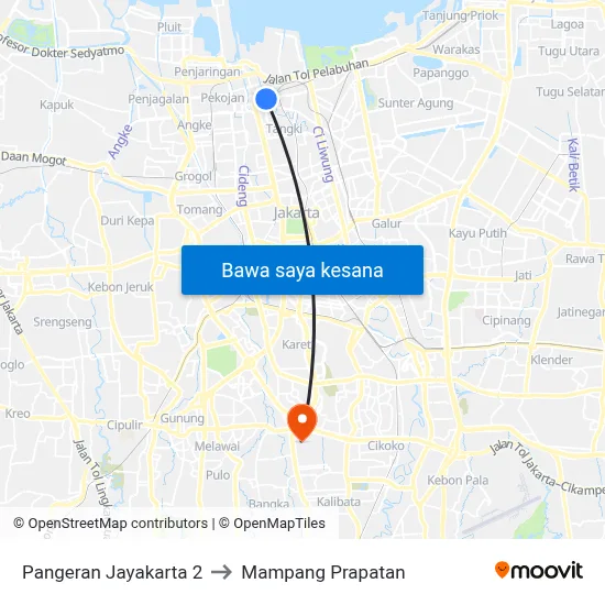 Pangeran Jayakarta 2 to Mampang Prapatan map