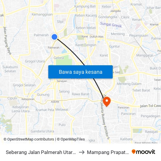Seberang Jalan Palmerah Utara II to Mampang Prapatan map