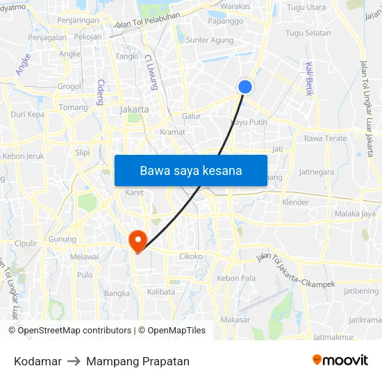 Kodamar to Mampang Prapatan map