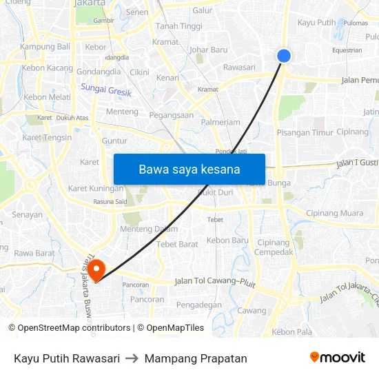Kayu Putih Rawasari to Mampang Prapatan map