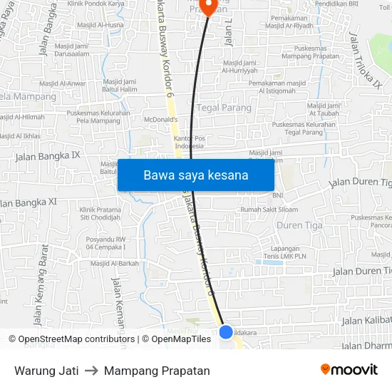 Warung Jati to Mampang Prapatan map