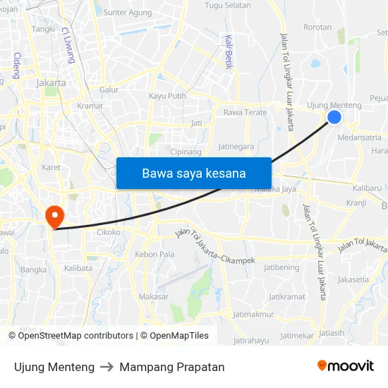 Ujung Menteng to Mampang Prapatan map