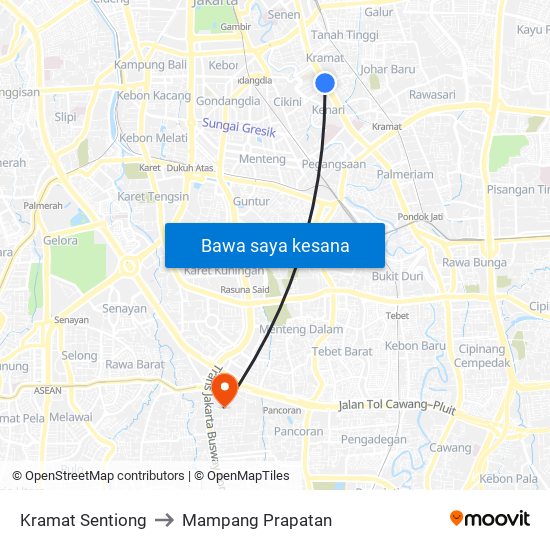 Kramat Sentiong to Mampang Prapatan map