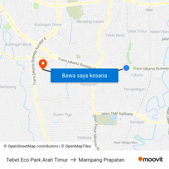 Tebet Eco Park Arah Timur to Mampang Prapatan map