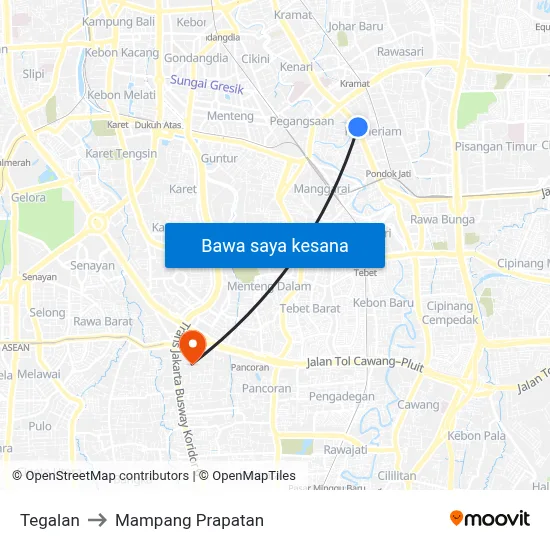 Tegalan to Mampang Prapatan map