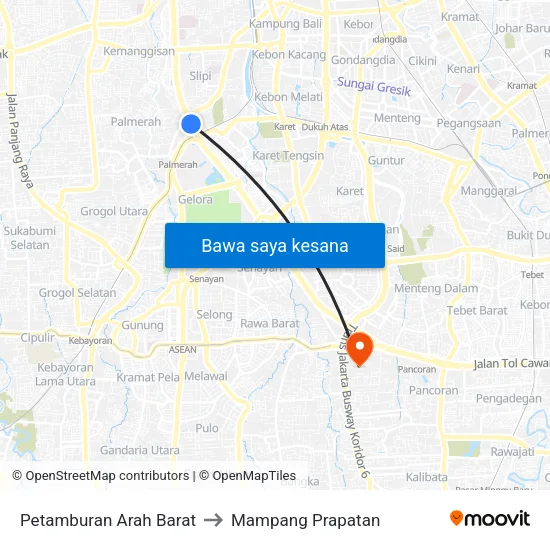 Petamburan Arah Barat to Mampang Prapatan map