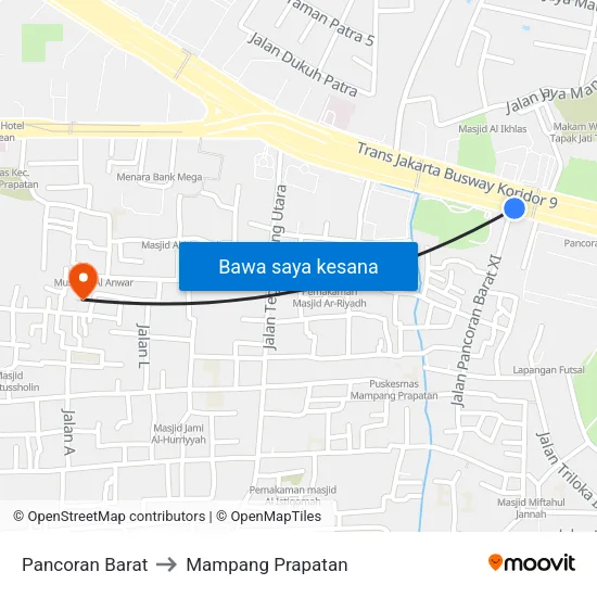 Pancoran Barat to Mampang Prapatan map